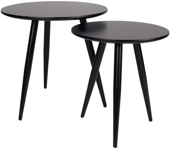 WHITE LABEL LIVING Beistelltisch Set Daven Rund Schwarz (2er-Set)