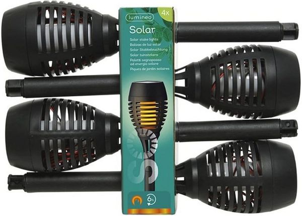 Lumineo LED Solarleuchte Solar Fackel plastik Flacker-Effekt Ø7.5cm H. 27cm schwarz 4 Stück