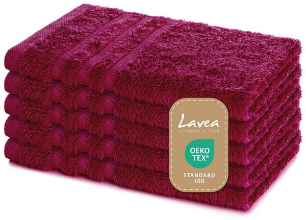 Lavea Gästehandtuch 5er Set Gästehandtücher, Elena Frottee, 30x50 cm Gästetuch, 100% Baumwolle (5er Set), 500 g/m² Frottier, weich & saugstark, pflegeleicht