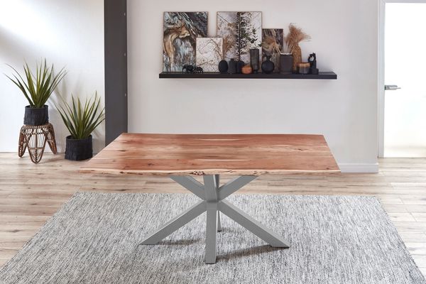 Esstisch Baumkante massiv Akazie natur 120 cm Spider-Gestell silber QUINCY 70709157