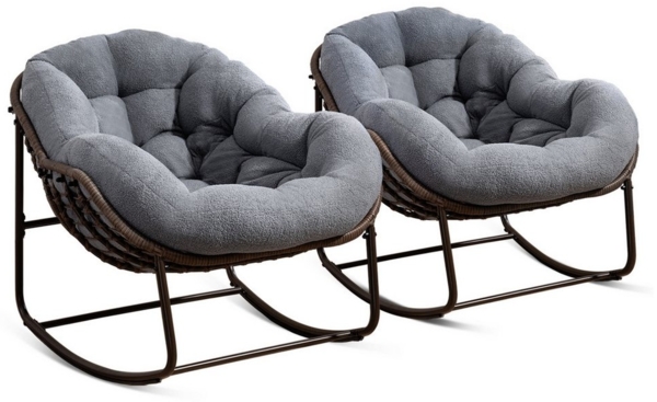 LVHOM Schaukelstuhl mit gepolstertem Kissen, Rattanstuhl mit Stahlrahmen, Lounge Sessel (Großformat B110.5cm x T94.5cm x H80cm,Dicke Kissen,160kg Tragfähigkeit, MEHRE FARBEN MEHRE OPTIONEN! Schaukelsessel umhüllendem Sitzgefühl & hoher Armlehne, 2 St),...