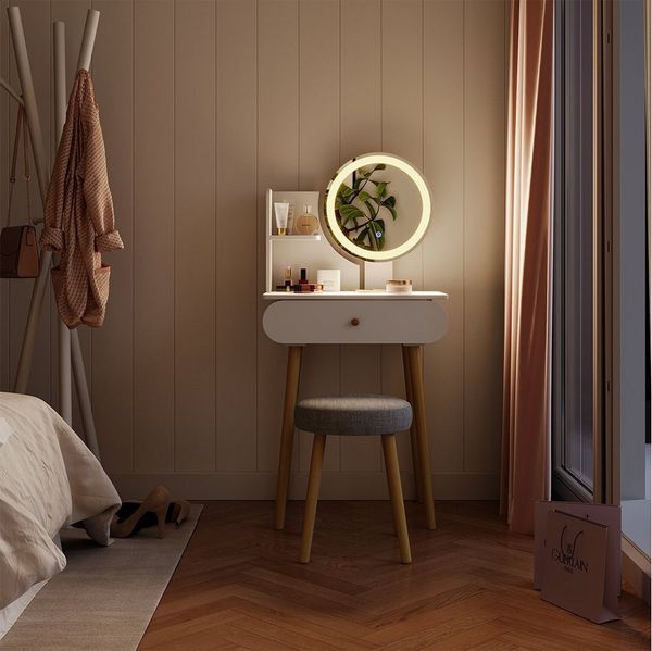 Schminktisch Edda Weiß 60 cm mit LED-Spiegel und Hocker Vicco