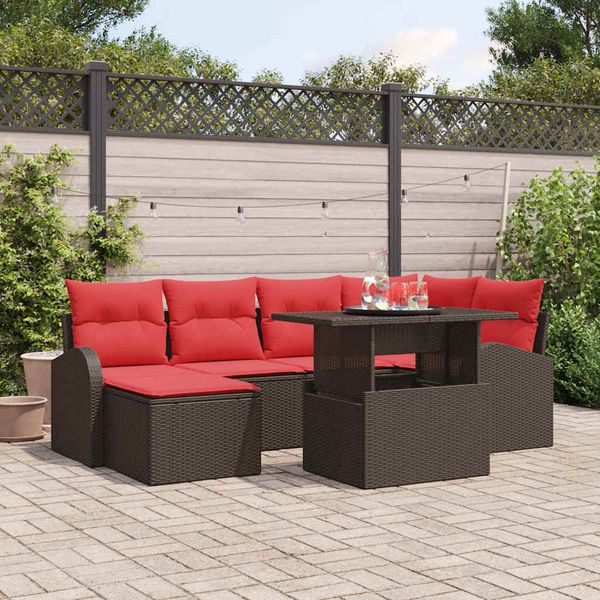 vidaXL Garten-Sofa-Set mit Speicher 7 pcs Braun Poly Rattan 3357417