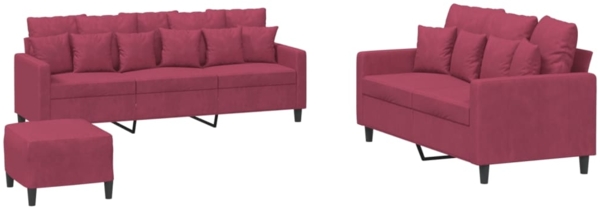 vidaXL 3-tlg. Sofagarnitur mit Kissen Weinrot Samt 3201734