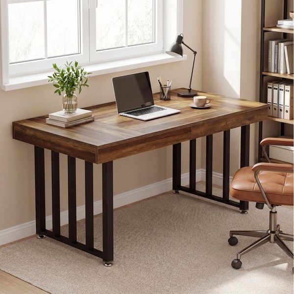Tribesigns Schreibtisch 140 cm Computertisch, moderner schlichter Schreibtisch für Homeoffice (140 x 75 x 75 cm), mit Metallgestell, ideal zum Schreiben und Arbeiten