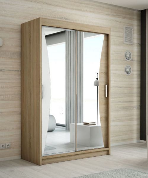 Schwebetrenschrank NIKO 2-trig Schrank 180 cm (mit Spiegel) Farbe: Sonoma , wei