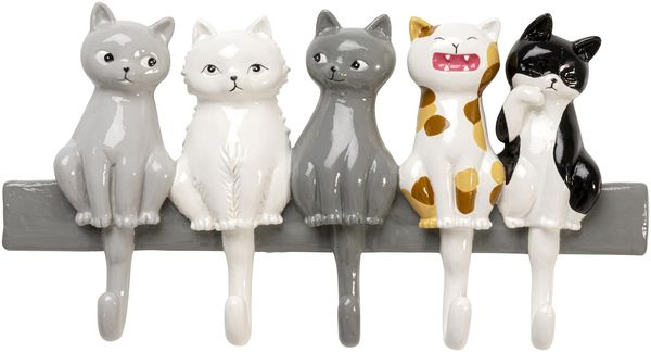 Kare Design Wandgarderobe Sinning Cats, Mehrfarbig, 5 Haken, Garderobenleiste, Garderobe, Garderobenhaken, Wohnaccessoire, Katzen Motiv, Eingangsbereich