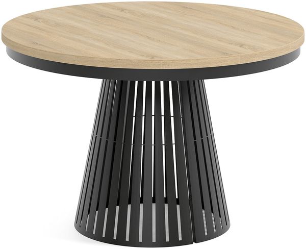 MEBLINI Esstisch Rund Ausziehbar aus Metall - 120-196x76 cm - CONEY - Sonoma Eiche/Schwarz Matt - Loft - Esszimmertisch Modern - Küchentisch - Ausziehtisch - Round Dining Table