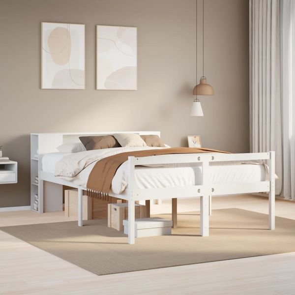vidaXL Massivholzbett mit Regal ohne Matratze Weiß 135x190 cm Kiefer 3321964