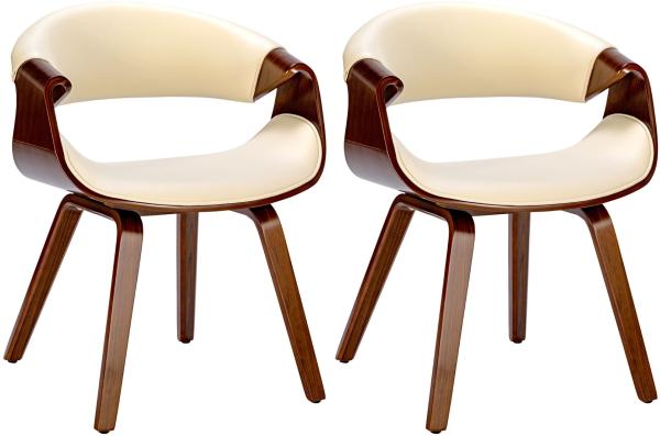 CLP 2er Set Esszimmerstuhl Foley mit Armlehne und Holzgestell,walnuss/creme Kunstleder