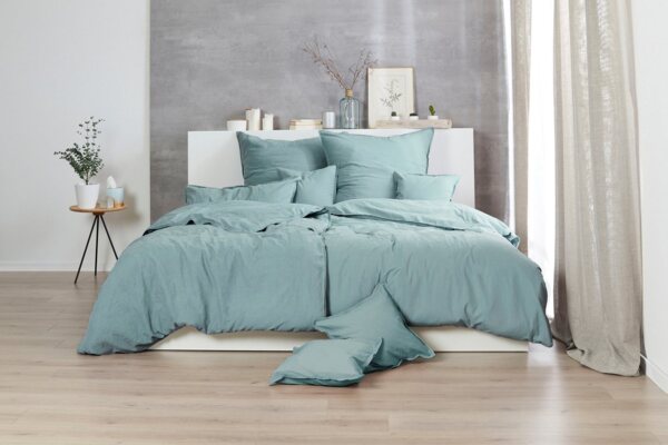 Hahn Renforce Bettwäsche 155x220 stonewashed grau-grün 123061-588 Bild 5