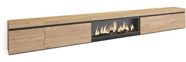 Skraut Home | TV-Schrank, Lowboard | für Wohnzimmer und Esszimmer | 368 x 45 x 35 | Elektrokamin XXL | Moderner Stil | Eiche