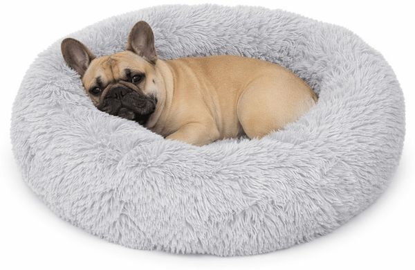 KomfortHome Tierbett Hundebett Katzenbett Donut 60cm Plüsch Shaggy Rutschfest Klein, Haustierbett Rund Flauschig Waschbar Katzen Kleine Hunde