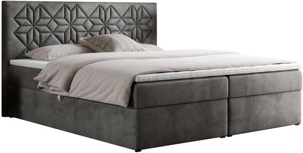 Boxspringbett, Doppelbett mit Multipocket-Matratzen und Topper, dekoratives Kopfteil - LEILA - 140 x 200 cm - Dunkelgrau Velours - H4 Bild 3