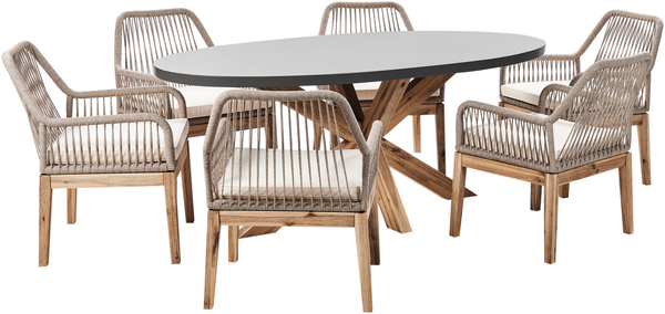 Essgruppe für 6 Personen ORISTANO Beton 190x100x75 cm Beige