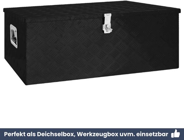 Aluminiumbox mit Deckel - Abschließbar | Alubox Deichselbox Alu Anhängerbox Werkzeugkiste Metall Transportbox Metallkiste, 100x55x37cm Schwarz Bild 6