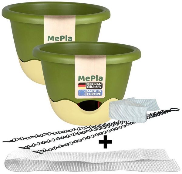 Heimwerkercenter Blumentopf MePla - 2 x Ampel Mareta ø25 Grün/Elfenbein + 1 x Ersatzband