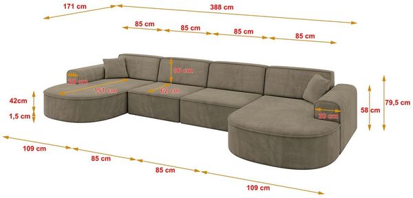 ALTDECOR Wohnlandschaft MARI-U2, Sofa Praktische Bequeme Funktionsecke Couch U-Form Eckcouch, Corner Sofa U-Form Vielseitige Sofa Wohnlandschaft Wohnzimmer Bild 4