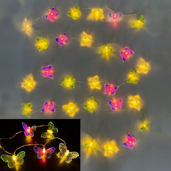 Online-Fuchs LED-Lichterkette mit 30 Schmetterlingen und Timer - für innen und außen - Outdoor, Batteriebetrieben - Deko für Garten, Balkon, Terrasse