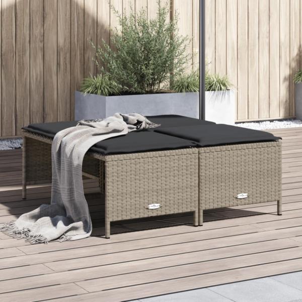 vidaXL Gartenhocker mit Kissen 4 Stk. Hellgrau Poly Rattan 368367