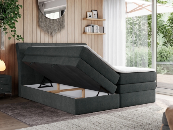 Boxspringbett, Stauraumbett, Bett mit Multipocket-Matratze und Topper - GOLD-10-KING - 120x200cm - Dunkelgrau Stoff - H4 Bild 2