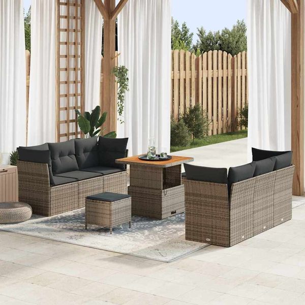 vidaXL Garten-Sofa-Set 9 pcs Grau Poly-Rattan 3361438