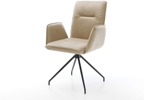 Esszimmerstuhl Vinja-Flex Mikrofaser Beige Vintage Kreuzgestell konisch Schwarz