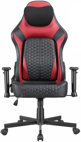 JUMMICO Gaming-Stuhl mit Verstellbarer Lendenwirbelstütze & 2D-Armlehnen, 90-140° Neigbar, Ergonomischer Computerstuhl aus Kunstleder, Atmungsaktiver Bürostuhl für Gamer & Büro, 150 kg, rot