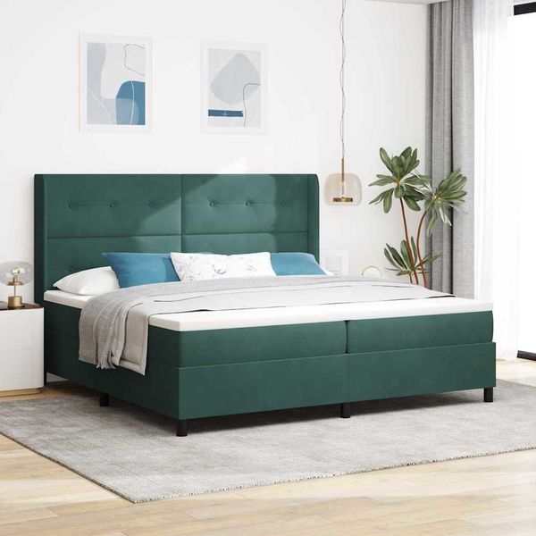 vidaXL Boxspringbett mit LED-Lichtleisten Dunkelgrün 200 x 200 cm Samt 3343889