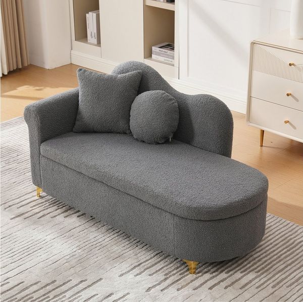 MODFU Chaiselongue Multifunktionale Chaiselongue 134 x 64 x 70 cm, Teddyplüsch, Wellenförmige Rückenlehne, hochdichter Sitzkissen 1 Teile, Inkl. Lenden- & Nackenkissen, Stauraum integriert