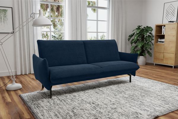DOMO. collection Sofa 700 003, 2-Sitzer Liege, Rechteckig, Schlaffunktion, Füße mit Filzgleitern, 2er Couch, Polstergarnitur, 234 x 95 x 102 cm (BxTxH), blau