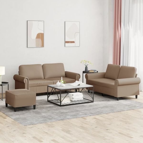 vidaXL 3-tlg. Sofagarnitur mit Kissen Cappuccino-Braun Kunstleder 3202159