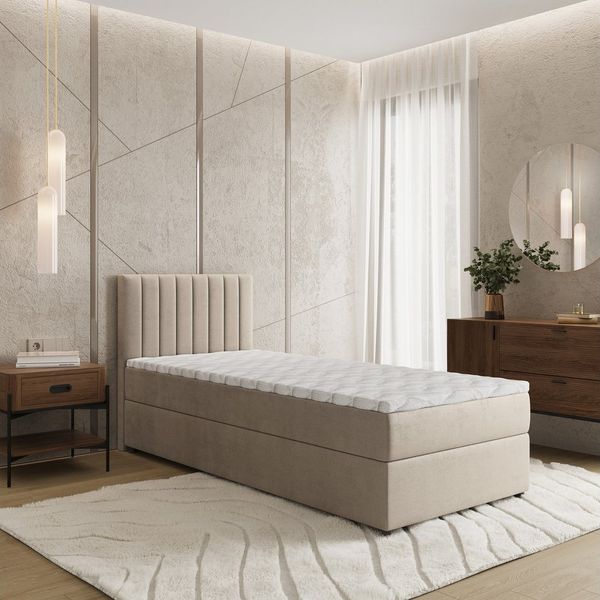 Masseno Boxbett BRESEL 100x200 cm mit Bonell Matratze und Topper, Einzelbett, Jugendbett, Polsterbett mit Kopfteil, Boxspringbett