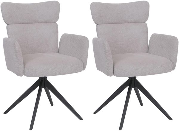 2er-Set Esszimmerstuhl HWC-N11, Stuhl, drehbar Auto-Return Stoff Bouclé 350g/m² Öko-Tex ~ hellgrau, Beine dunkelgrau