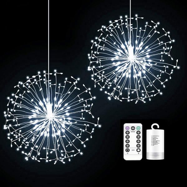 Merry 2024 Lichterkette LED Feuerwerk Hängestern Lichterketten, Weihnachtsdeko für Innen, 8 Modi,Kupferdraht Lichterkette,für Innen