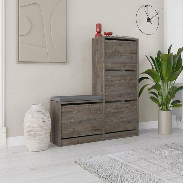Dmora Dmor Schuhschrank Alpherg Braun 105 x 26 x 119 cm, 8 Paare, 4 Türen