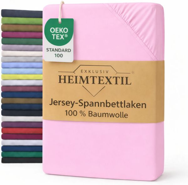 EXKLUSIV HEIMTEXTIL Jersey Spannbettlaken Premium 100 x 200 cm Rosa 100% Baumwolle Öko - Tex Zertifiziert Bed-Sheet Bettlaken Spannbetttuch Topper Leinentuch
