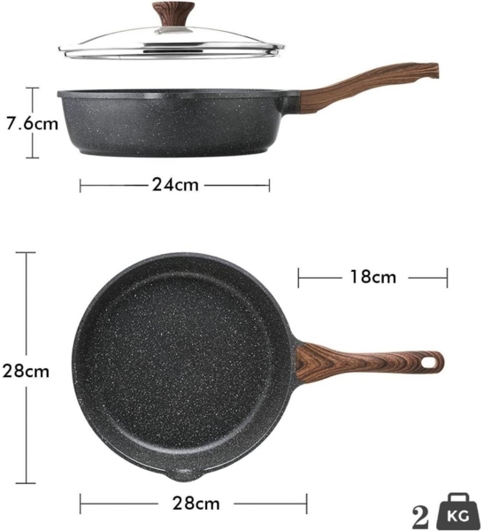 Antihaft Pfanne 28cm mit Deckel, Granitbeschichtung, Induktion, PFOA-frei Bild 4