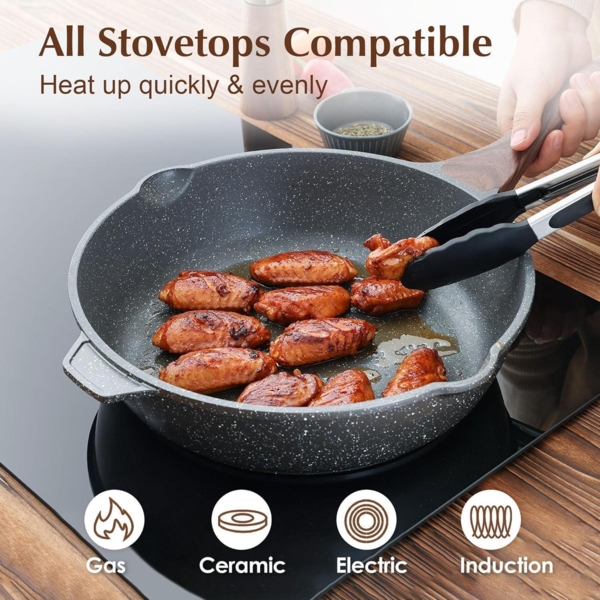 Antihaft Pfanne 28cm mit Deckel, Granitbeschichtung, Induktion, PFOA-frei Bild 3