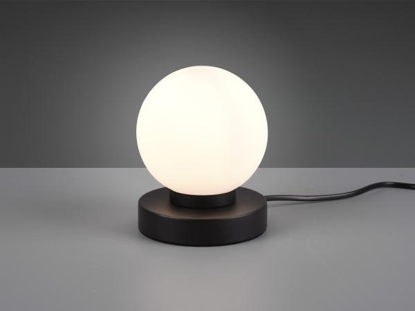 Reality Leuchten LED Nachttischlampe, Dimmfunktion, LED wechselbar, Warmweiß, kleine Bauhaus Lampe touch dimmbar Glas-kugel Lampenschirm Weiß Ø 12cm