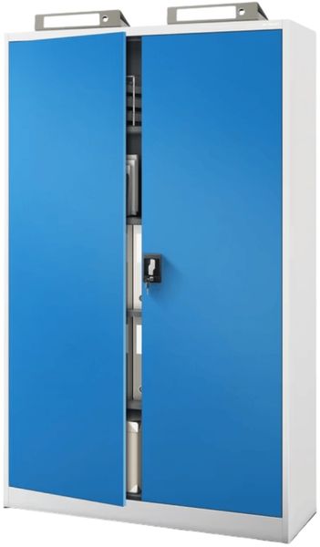 Aktenschrank abschließbar JAN - 5 Ebenen verstellbar, Flügeltüren | Metallschrank Werkstatt Mehrzweckschrank Büroschrank aus Stahl Werkzeugschrank, 185x115x40cm Grau-Blau