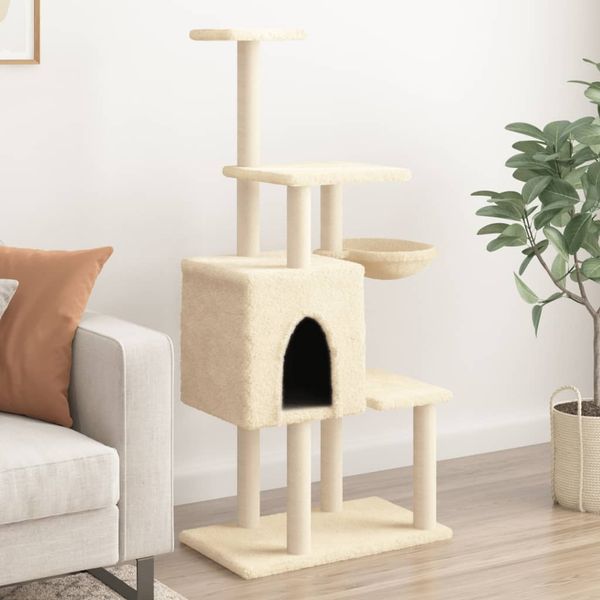 vidaXL Kratzbaum mit Sisal-Kratzsäulen Creme 131 cm 172127