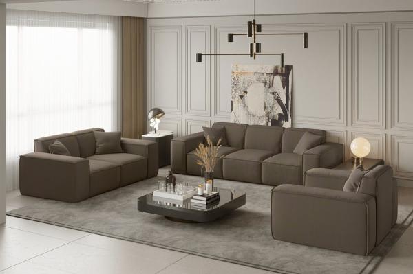 Sofaset Designersofa CELES 3-2-1 in Stoff Opera Velvet Taupe