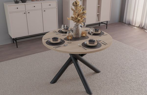 Oslo Esstisch Tisch rund 110 cm Wohnzimmer Esszimmer Modern Farbwahl Wisconsin Nußbaum, Artisan Eiche, Lindberg Eiche, Portland Esche Schwarz