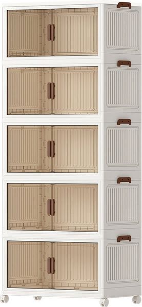 GLIESE Aufbewahrungsbox 152 x 60 x 33 cm Aufbewahrungsschrank mit Rollen & transparenten Türen (1 St, 5-stufiger Aufbewahrungsbox), Mobiler 5-stufiger Schrank platzsparend stapeln, leicht organisieren