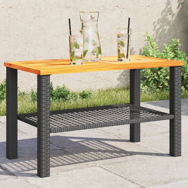 vidaXL Gartentisch Schwarz 70x38x42 cm Poly Rattan Akazienholz 366270