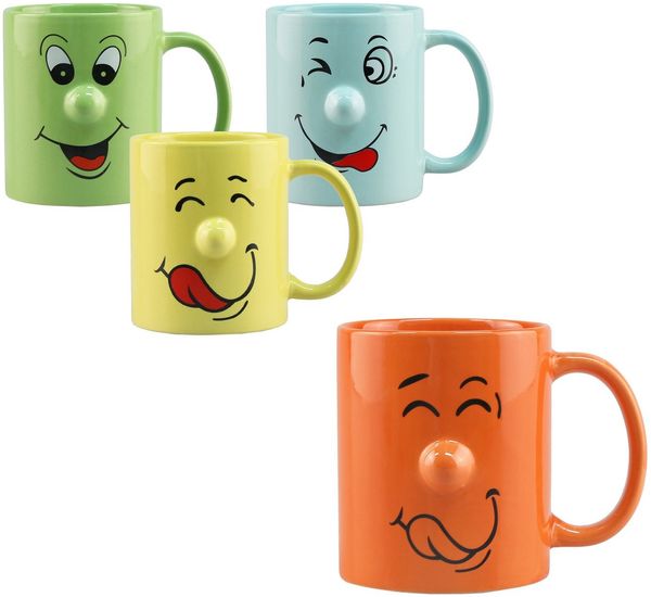 Annastore Tasse 4-tlg. Set Lustige Tassen mit Gesicht - Kaffeetassen - Kaffeebecher, Tassen für Kinder - Wizige Tassen mit Gesicht