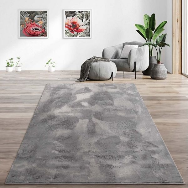 TaraCarpet Teppich Hasenfell Bora Soft, rechteckig, Höhe: 14 mm, Hasenfell anthrazit Wohnzimmer Schlafzimmer Esszimmer 60X90