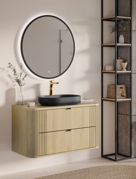 Badmöbel Set 2-tlg Badezimmerset WENDO Cremona Eiche Schrank 100cm ohne Waschtisch