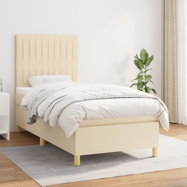 vidaXL Boxspringbett mit Matratze Creme 100x200 cm Stoff 3142478
